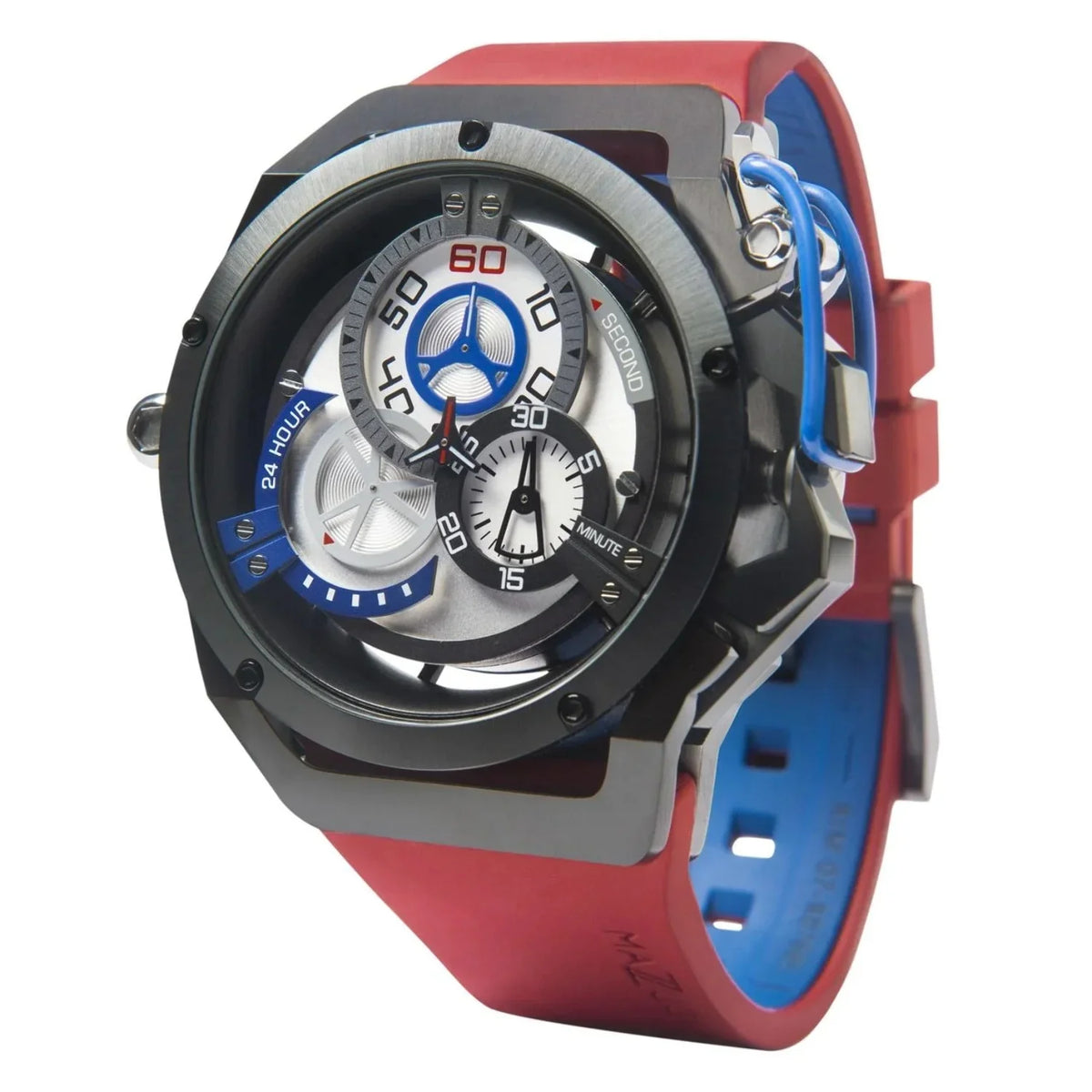 Automatic Twin Watch Adult Reversible White Dial Men for Black Rim Sport - Chronograph Mazzucato