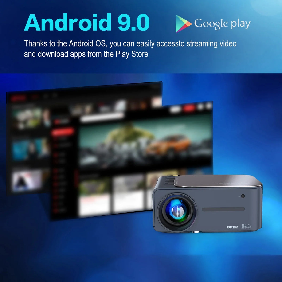 Voice moobody WiFi 80,inch Projector Intelligent HDR Large Control Ultra Keystone Correction BT5.0 8K 9 Android Screen AI 2.4G+5G Clear