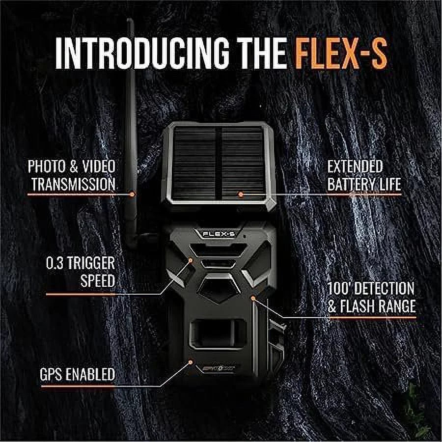 Solar 100-foot Camera, Solar Range, Cellular Battery, 32GB Battery Connectivity, Integrated Trail Panel, Flash/Detection Optional SD Backup Micro LTE Card Flex-S SPYPOINT Internal +