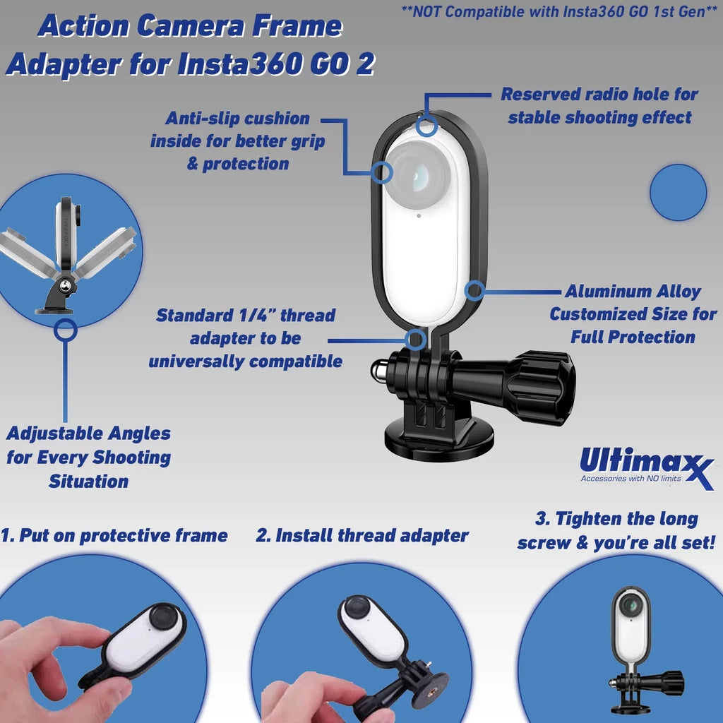 Wrist & Selfie-Stick, Much Ultimaxx Starter Floating Action Camera Includes: More Action GO Frame Adapter, - 2 Camera Insta360 Strap Bundle