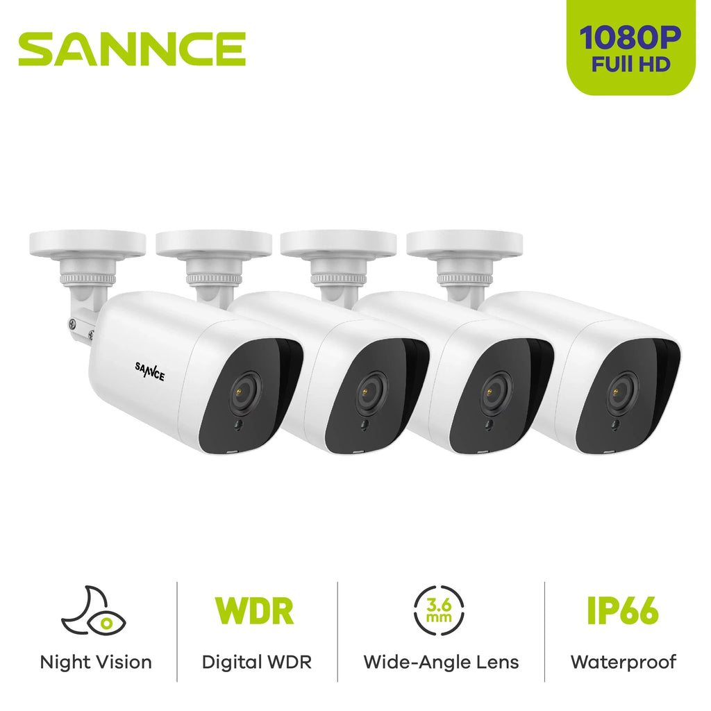 Night ft HD with Waterproof 4PCS Security 2MP 100 Security IP66 Full for DVR SANNCE exterior Vision System CCTV Camera Wired Camera
