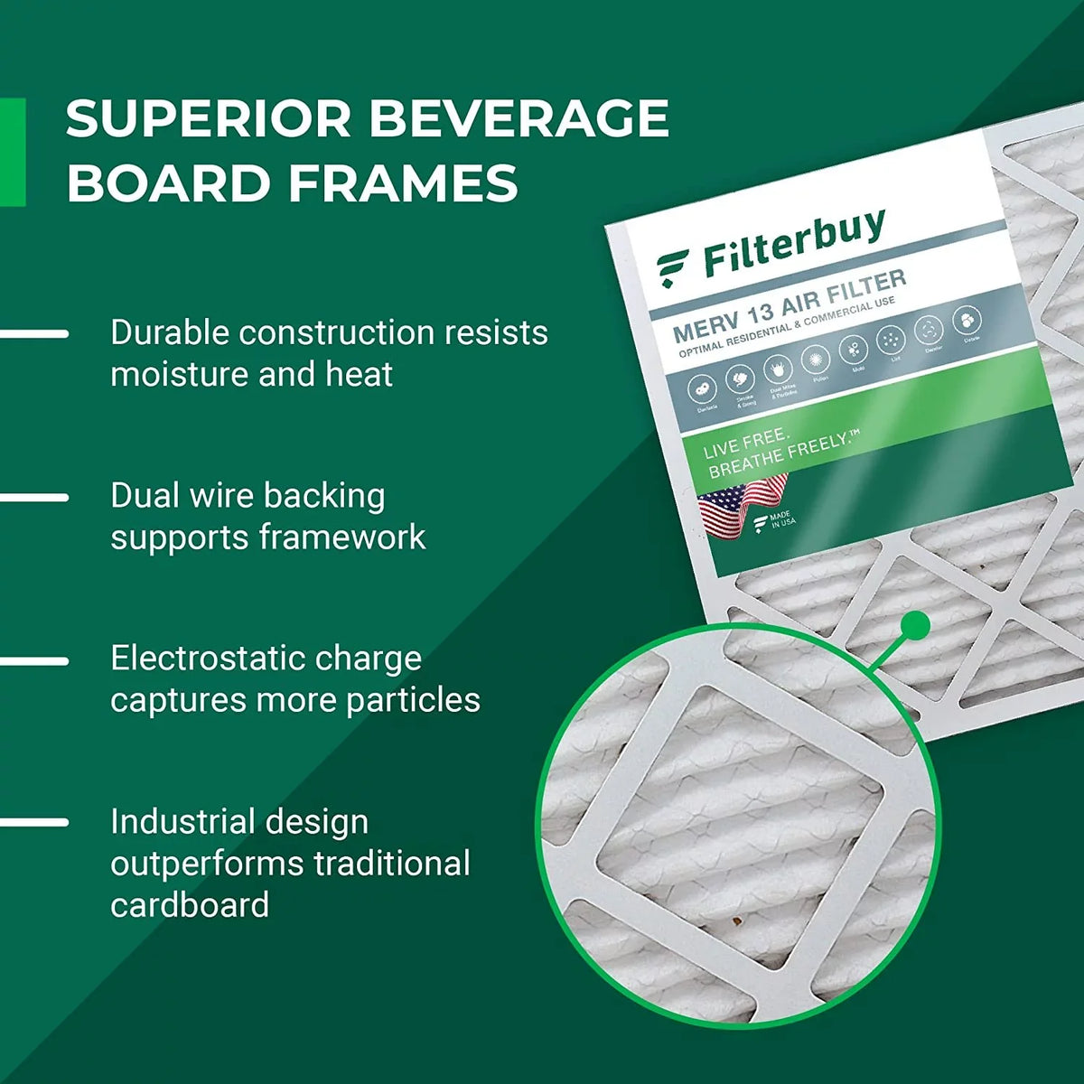 Filters (1-Pack) Filterbuy 13 Pleated MERV Furnace Air HVAC AC 16x25x4