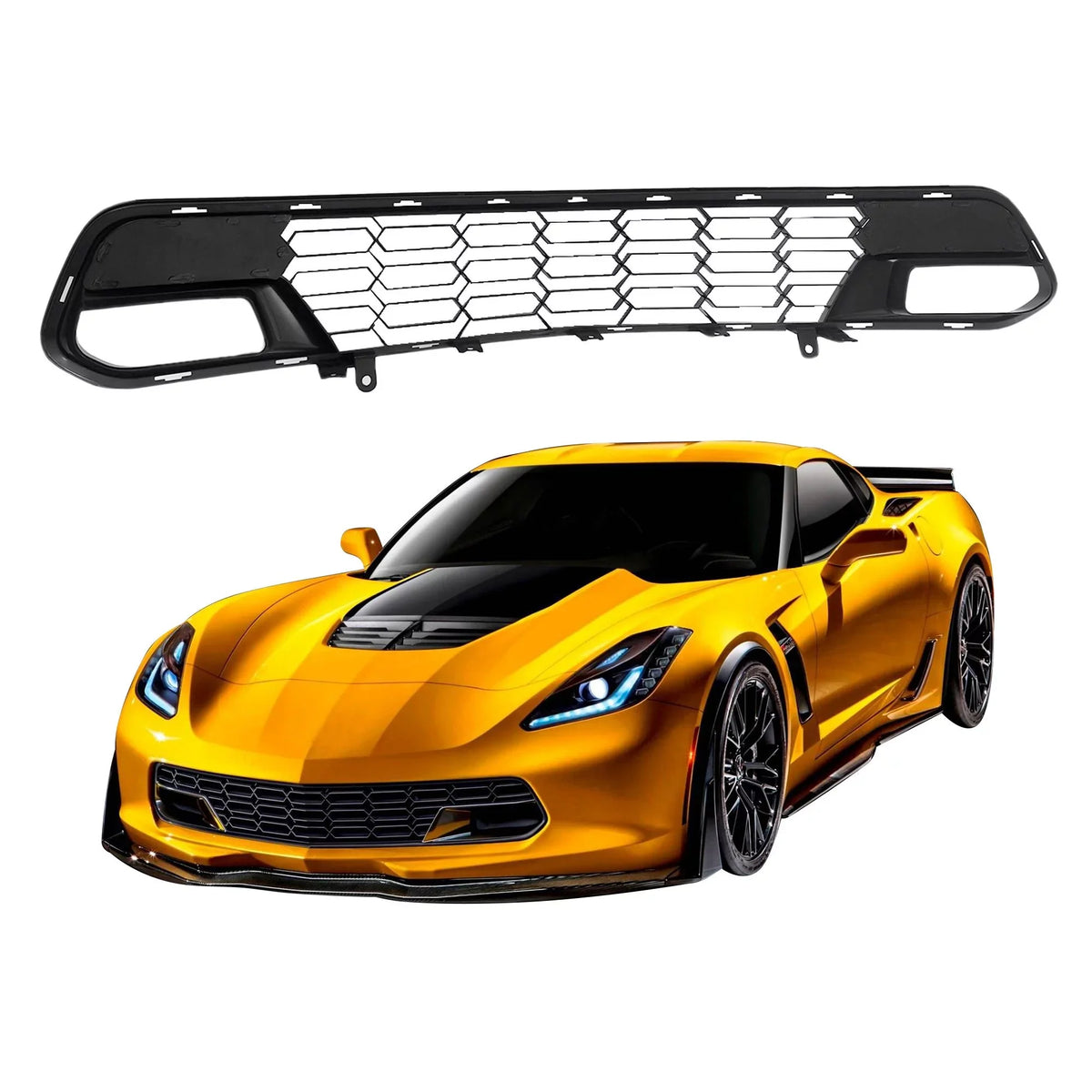 C7 Black Corvette Chevrolet Lower Bumper W/O 14-19 Gloss Grille Camera Front For