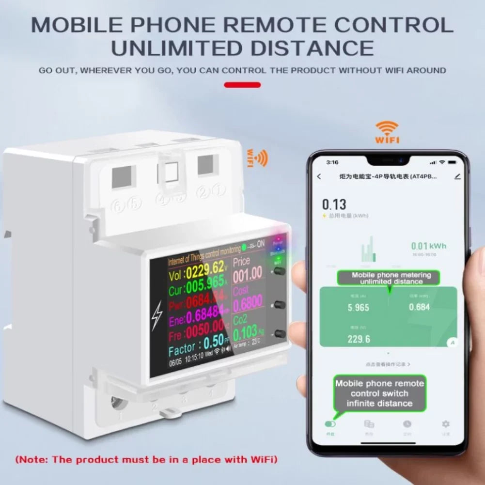 Tuya Din AT4PW AC Meter Rail Remote Control Switch Frequency Factor 100A Digital 110V Kwh Wifi/Bluetooth 220V Smart Energy