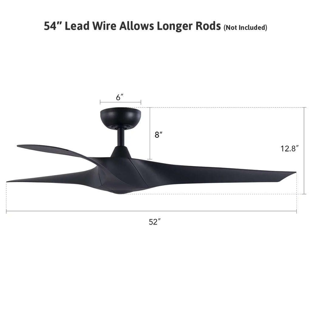6 Speeds, Timer, Smart Blades, Black Ceiling with Control, 52" Remote 3 Fan