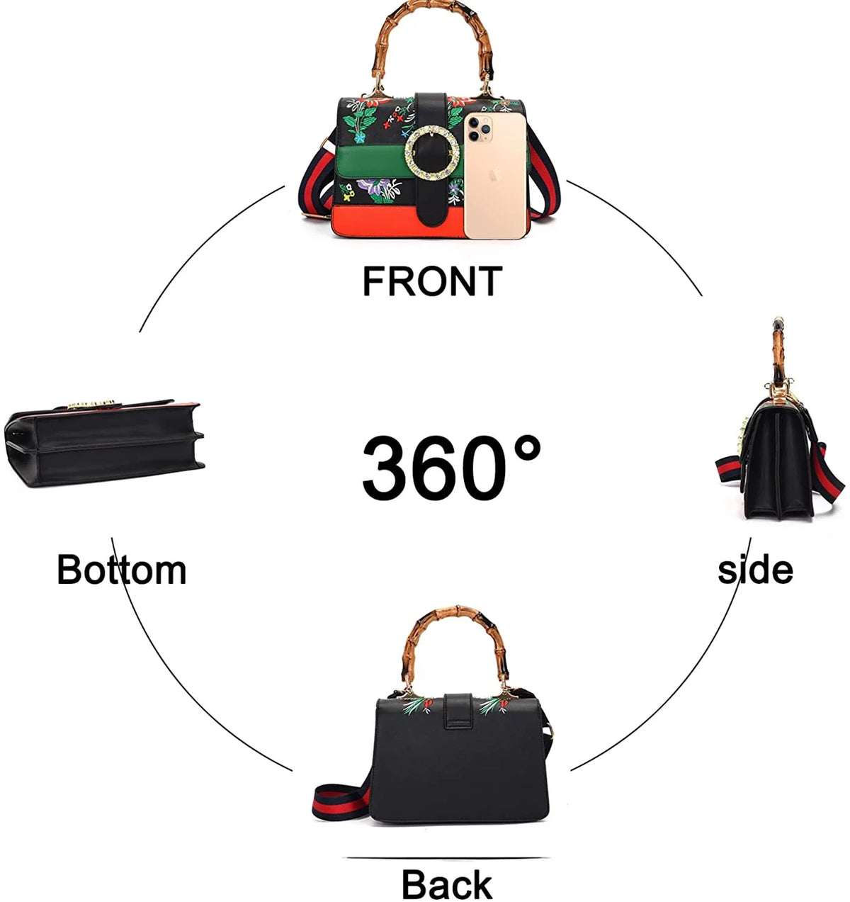 handle Detachable shoulder bag Shoulder women with Bamboo strap Vintage top Handbag wide Trendy Satchel bags Bags crossbody for Asge Medium