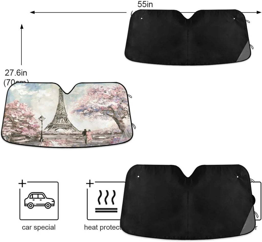 Cool Paris and Wellsay for Seine Sun Visor Tower Sunshade Rays Eiffel UV Protector Couple Shade,oldable Windshield River Cars Tree Beautiful to Lovers Keep Blocks Protect Car Accessories Cherry