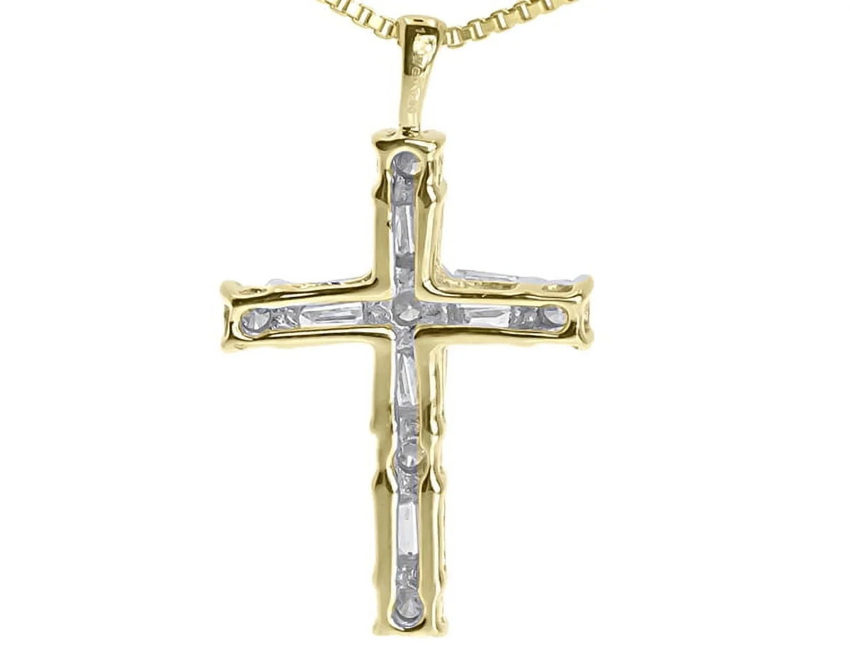 Diamond 14k ct) Gold Round Yellow (0.50 Cross Baguette Mini
