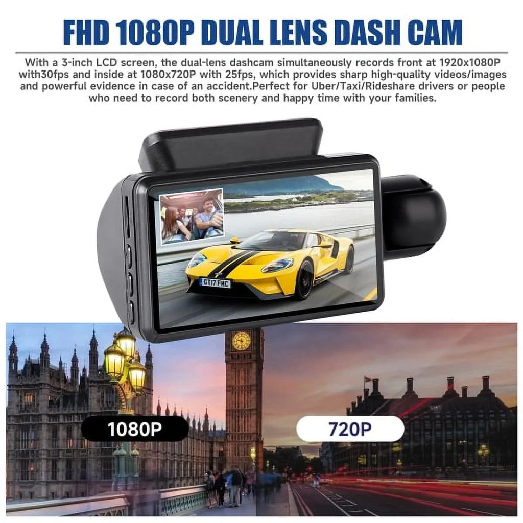 Dash 1080P 170° G-Sensor Vision Wide Front SYTHERS Night Recording, Angle, Cam Camera Rear, Dash and Loop
