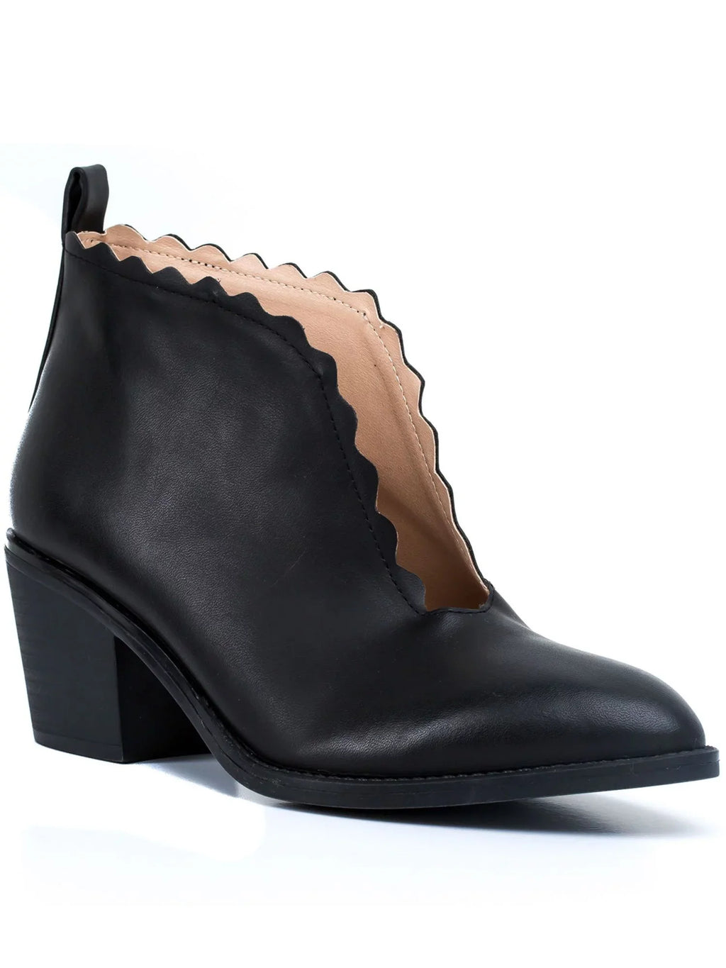 Pull Heel Tab Scalloped Slip Cutout Comfort Shootie Heel SHOES Maris Almond G.C. Block V On Black Womens Toe 9