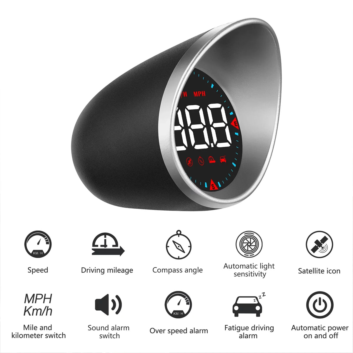 Display and Speedometer Compass Fatigue Mileage, Car Head-up Driving Display Angle, Alarm Overspeed Car Alarm Digital HUD Driving