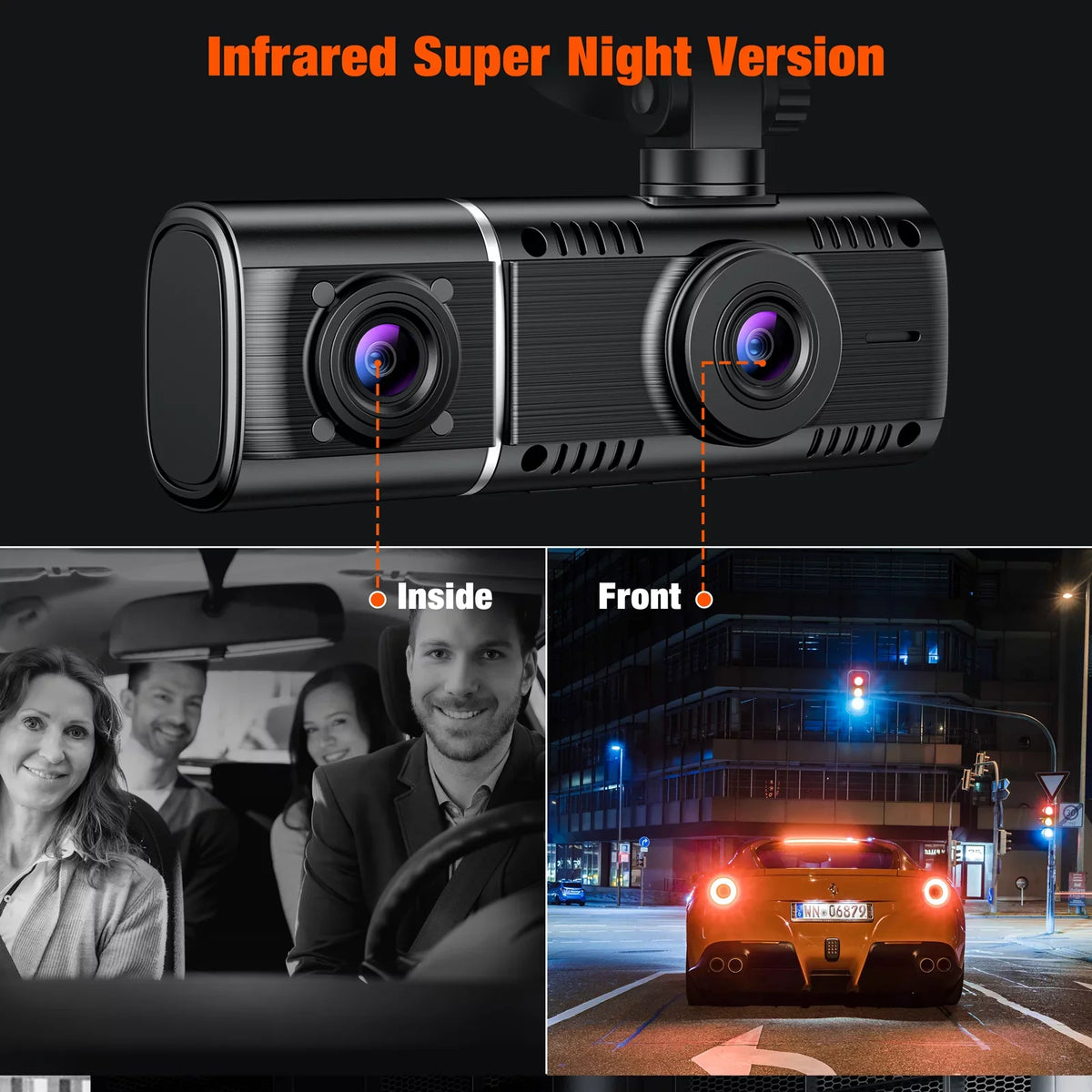 Lock Parking Front Accident and TOGUARD Way 1080P Rear Triple Vision with 3 Monitor Night Channel Camera Cam IR Three Motion Dash Detection Inside Dash Camera Car
