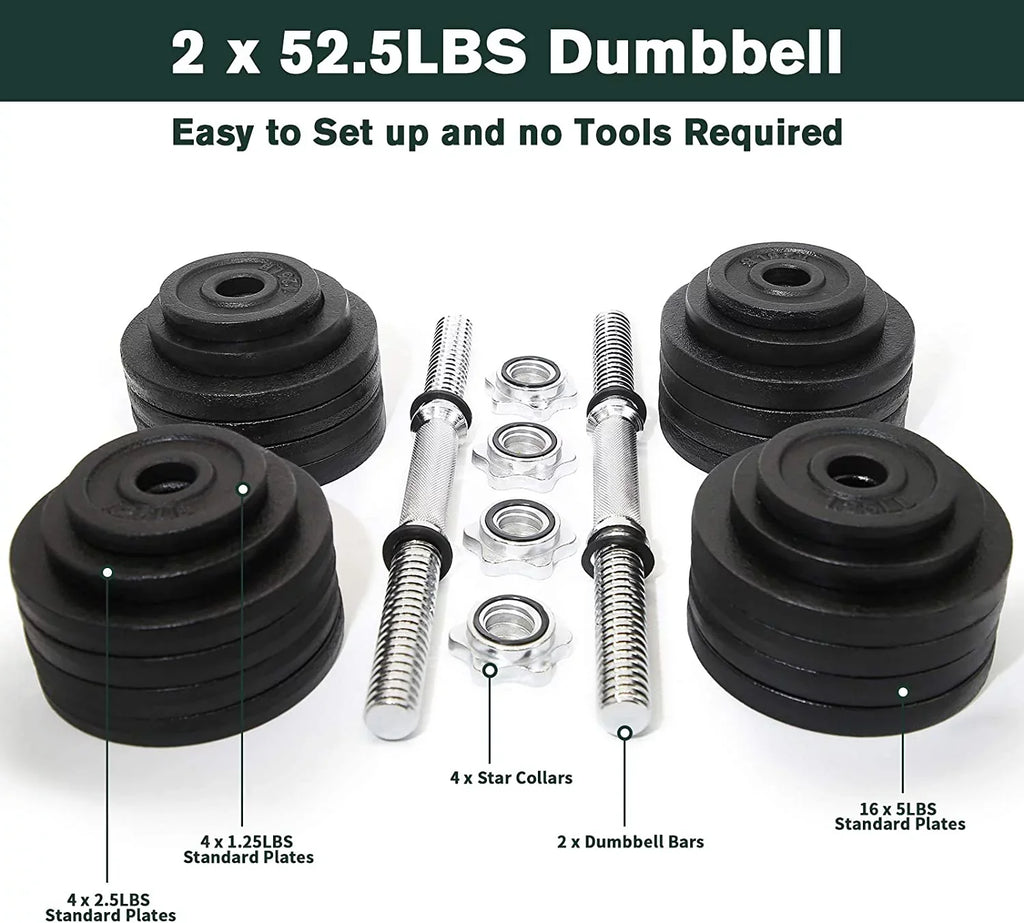 105lbs Adjustable Weight Iron Set Dumbbells Cast