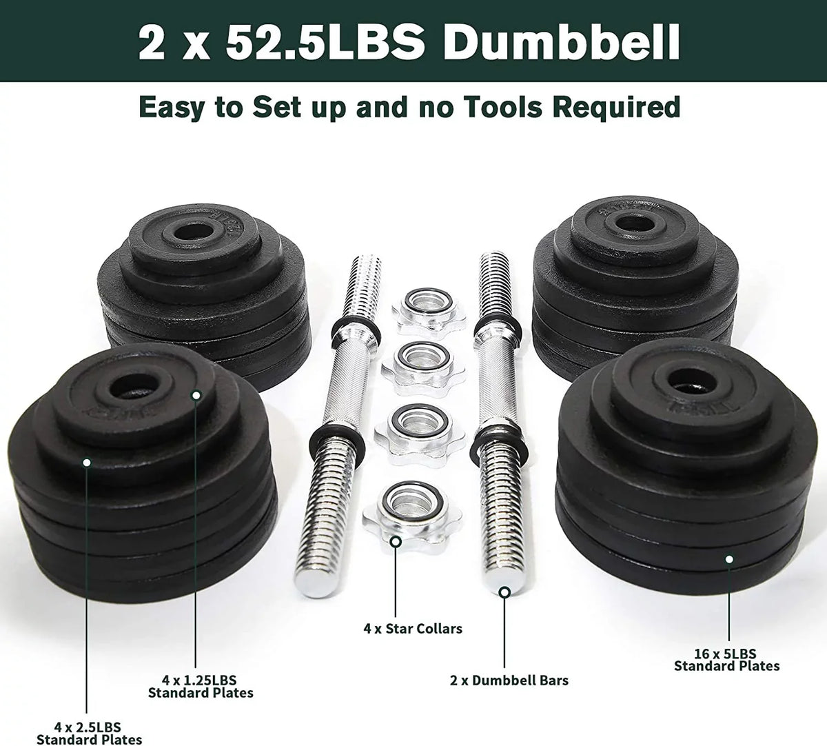 105lbs Adjustable Weight Iron Set Dumbbells Cast