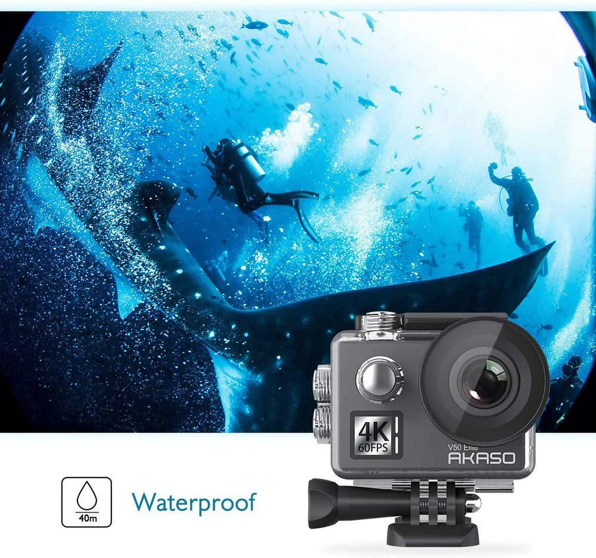 Touch Screen 4K AKASO Elite 2.0 Camera 8X Camera, Camera Underwater 131ft Accessories V50 and Action Zoom with EIS Sports Helmet 60fps