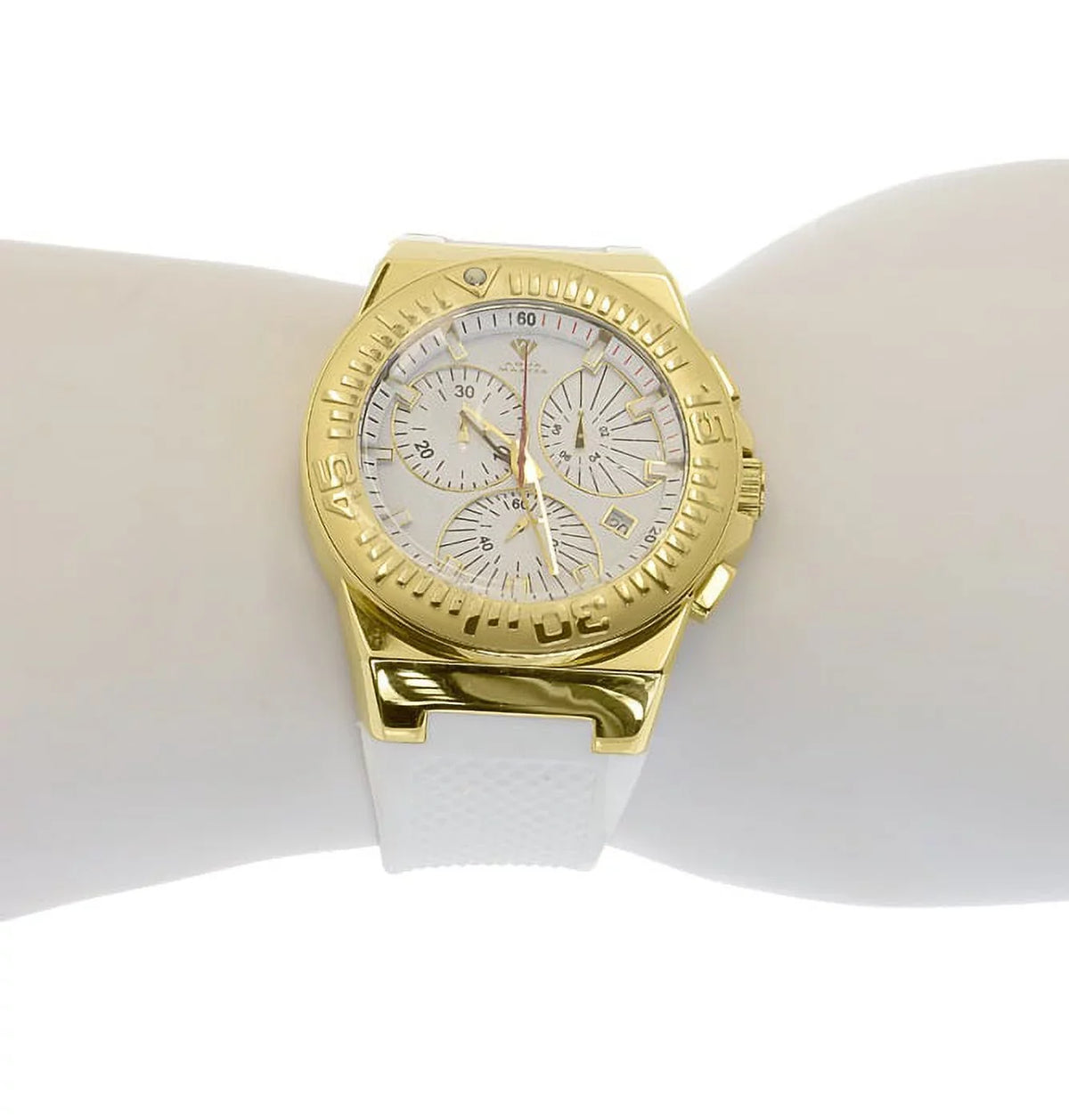 Silicone Gold Band Tone Jojo 49mm Mens Watch Rodeo Chronograph White Joe