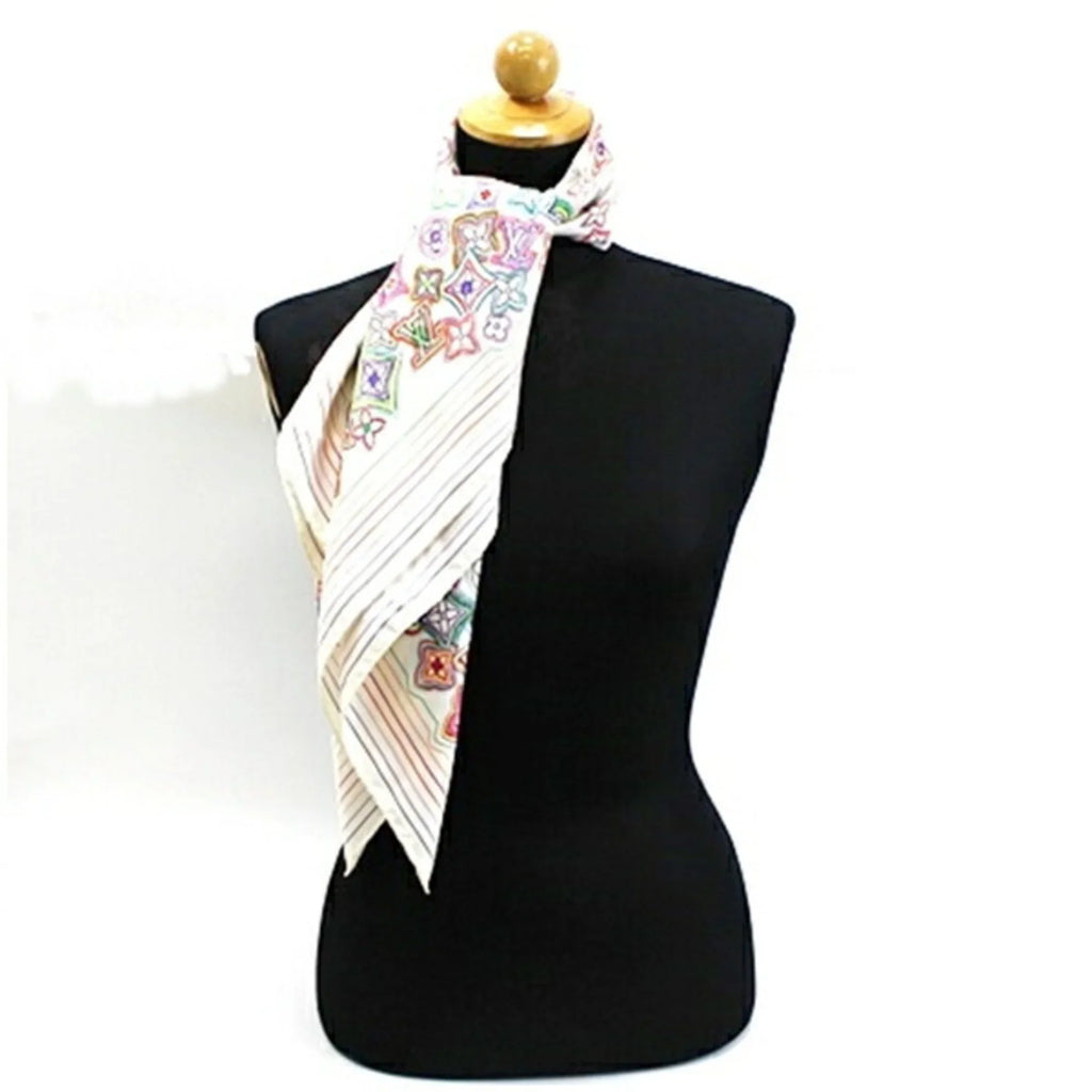 Multicolor Scarf Monogram Muffler Silk (Good) Women's White x Pre-Owned