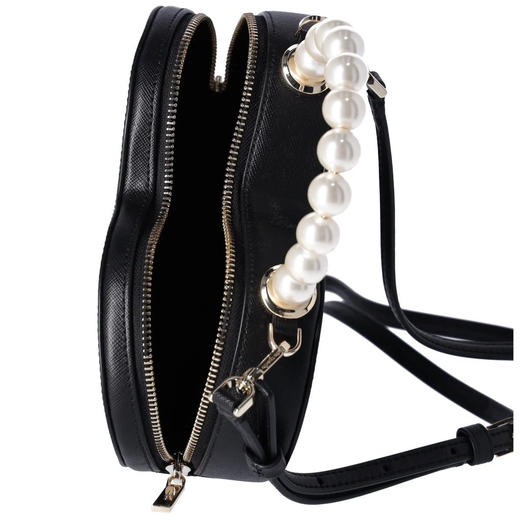 Love KF516 Kate Leather Shack Spade Heart Pearl Purse Black Crossbody