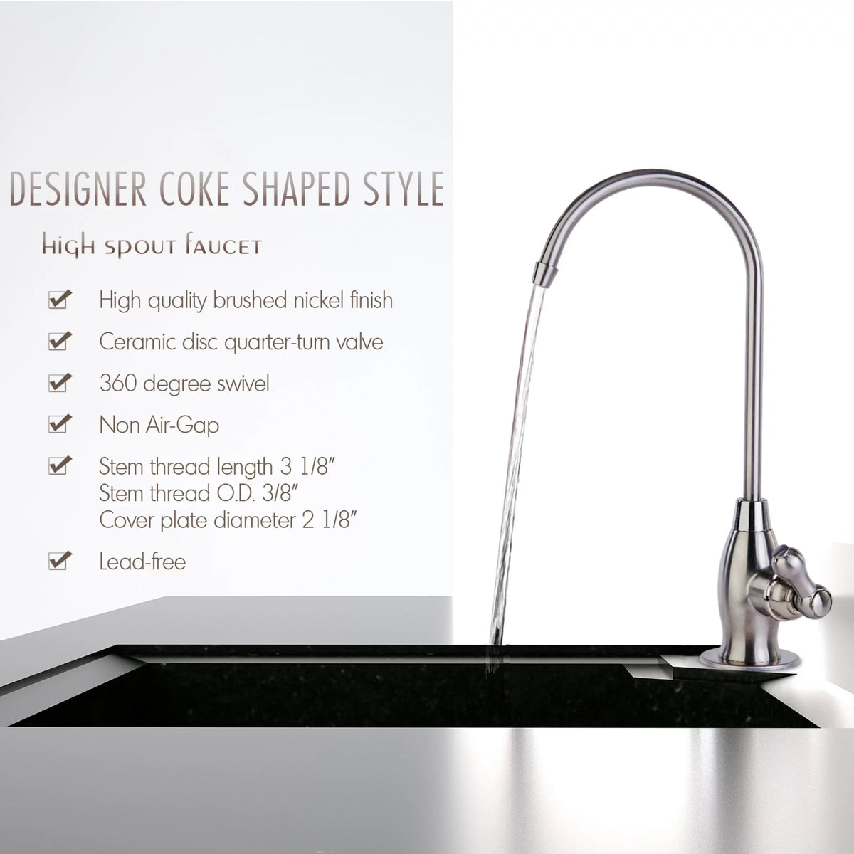 Brushed iSpring Heavy Drinking Osmosis, Spout Contemporary Reverse Faucet, Nickel Kitchen Sink RO GK1-BN Duty High liquid, Bar