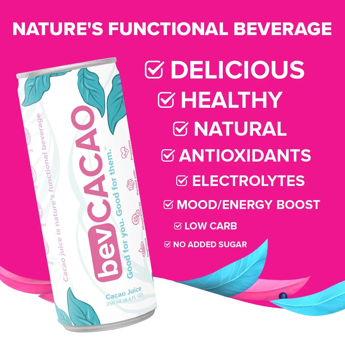 Cacao Fruit Hydration. Pack Highest Natural Electrolytes of Cocoa Cans Healthy bevCacao Energy Drink| Improves | Superfruit Antioxidant Boost the 8 8.4oz | | Juice Pod.