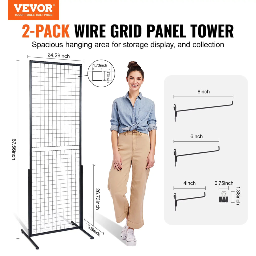 Craft Side Hooks Display 5.6' with BENTISM T-Base Panels Retail Art with for Clips Floorstanding, Shows, Grid Extra Double and Gridwall 2' Wall Panels x Gridwall Tower, Packs Racks 2 Wire Display
