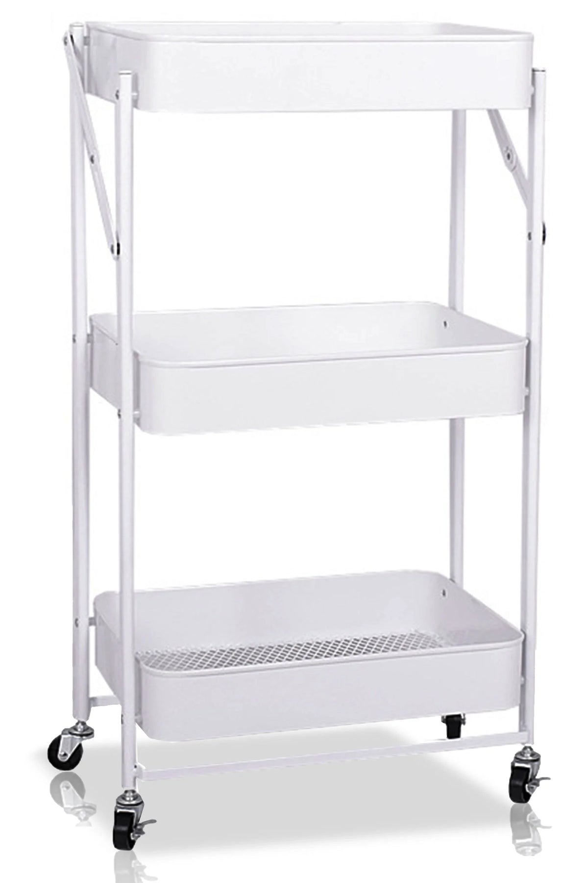 Mobile Storage Rolling Metal Multi-Function Office Folding Tier Utility 3 Foldable Rolling Storage Wheels, Cart Organizer With Cart Home for Utility Craft Cart Shelves Cart Library
