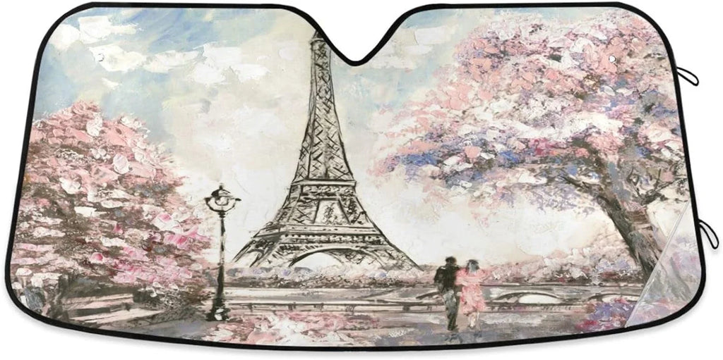 Cool Paris and Wellsay for Seine Sun Visor Tower Sunshade Rays Eiffel UV Protector Couple Shade,oldable Windshield River Cars Tree Beautiful to Lovers Keep Blocks Protect Car Accessories Cherry