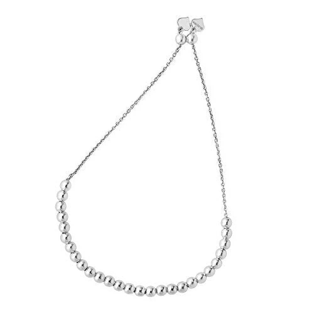 Round On Hanging & Shiny Finish Hearts Link Adjustable Ball Silver JewelStop 2 Oval 5.1gr. Rhodium Small Bracelet,