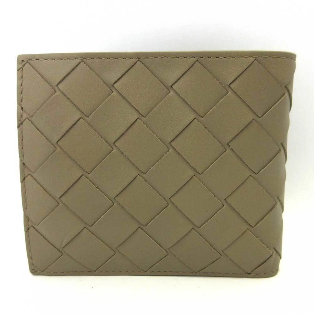 New) (Like Mini Folded Women's Bottega Wallet Calf Veneta Greige Pre-Owned Intrecciato Beige Square Men's