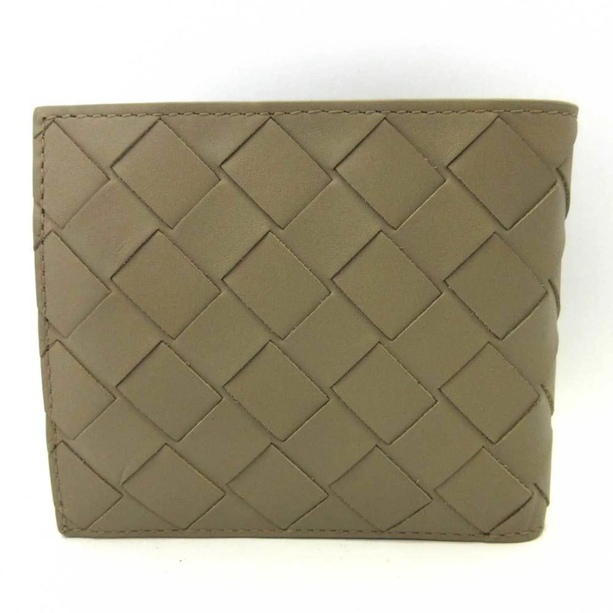 New) (Like Mini Folded Women's Bottega Wallet Calf Veneta Greige Pre-Owned Intrecciato Beige Square Men's