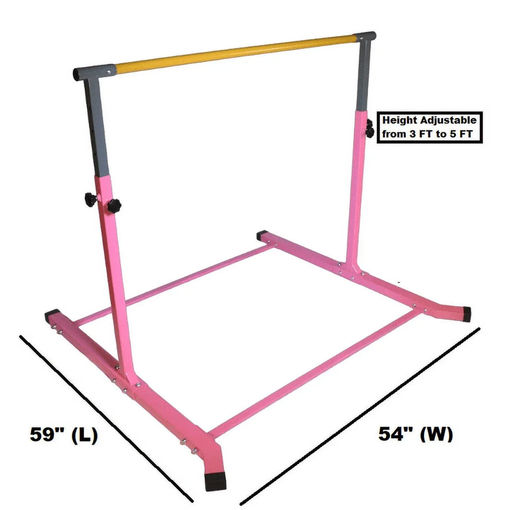 5-Star Heavy-Duty, Kids Gym Equipment 3-5FT, Training, TD Legs, Curved Adjustable Bar, Kip Pink Junior Home Gymnastic