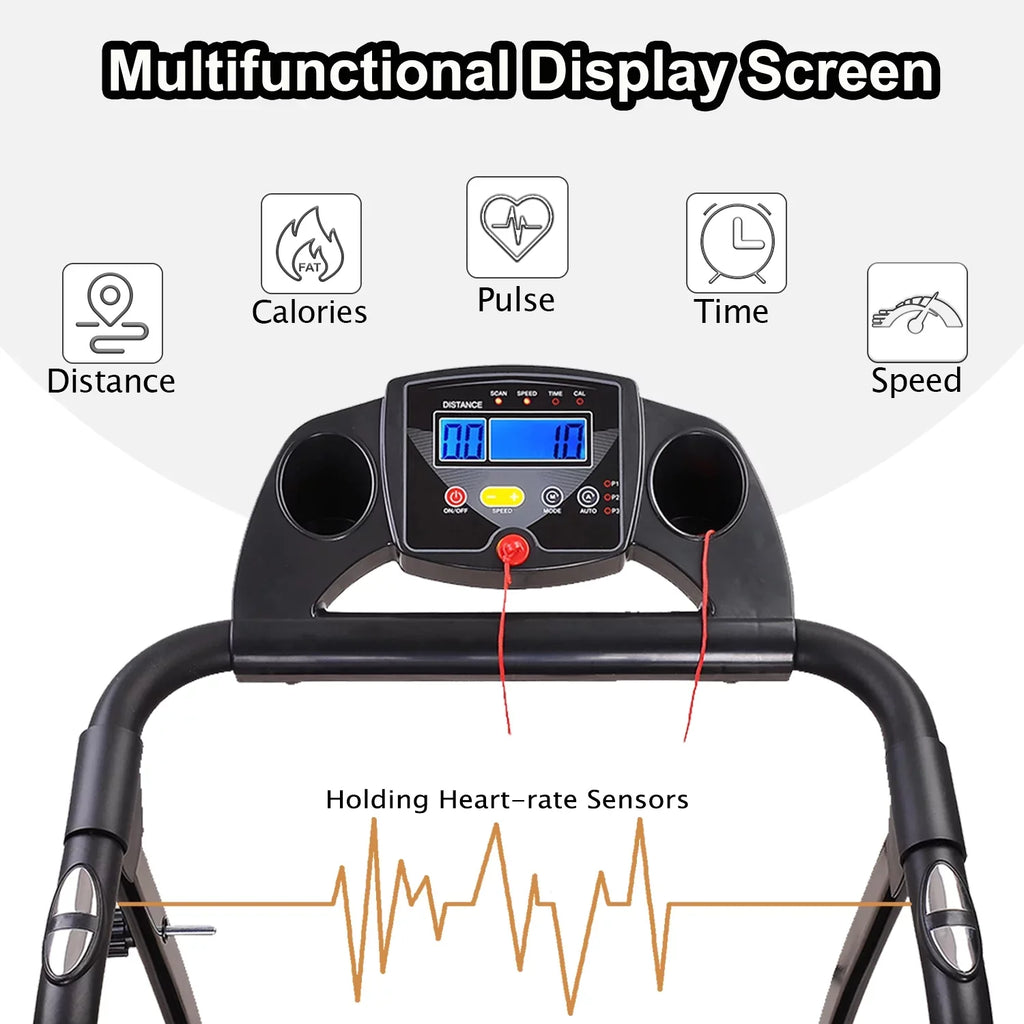 Safety Walking Exercise and Foldable Jogging Treadmill display,Pulse Home for Electric Running Office Key Sensor,Cup w/LCD Fitness Holder