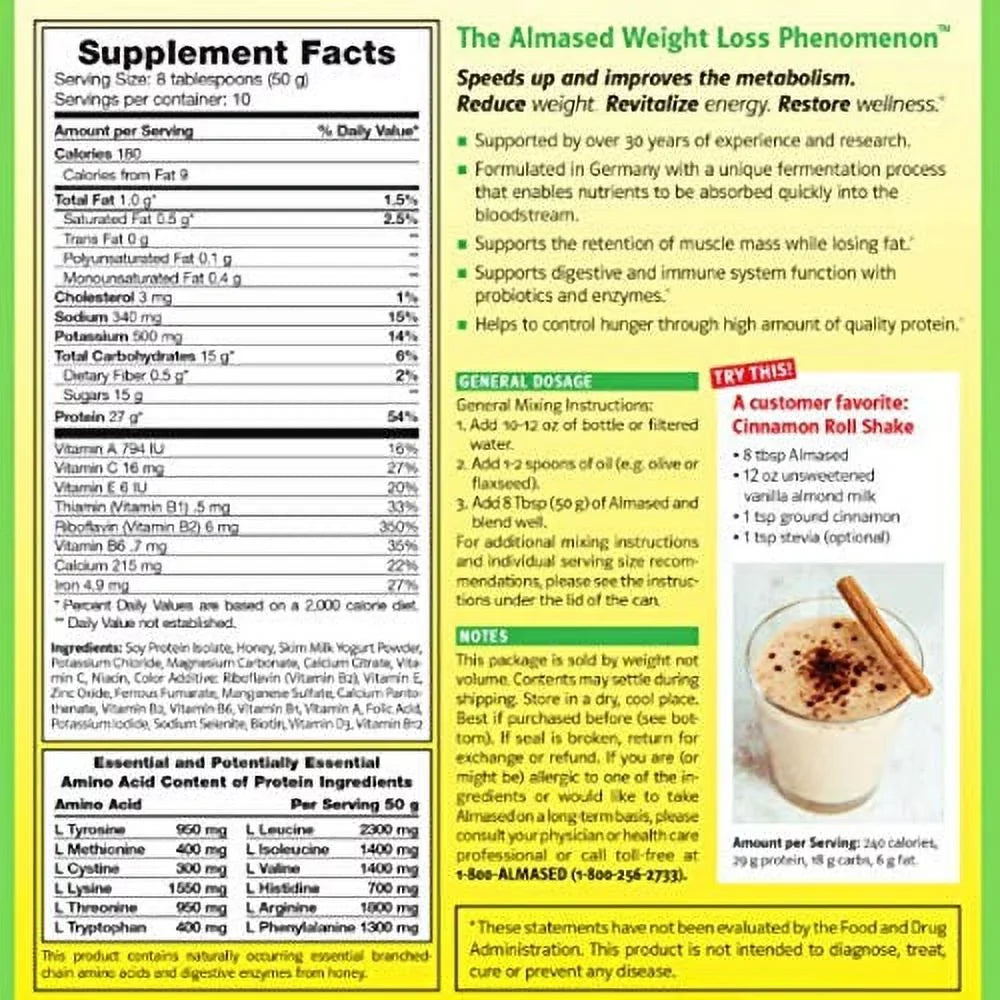 Almased Flavor, non-GMO Powder Replacement shakes Meal Weight Gluten-Free, (2 – oz 17.6 Loss – Vanilla pack)