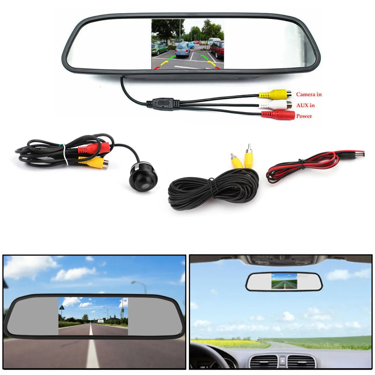 Mirror Car Kit Vehicle Security Car Reverse Monitor System + Camera 4.3"
