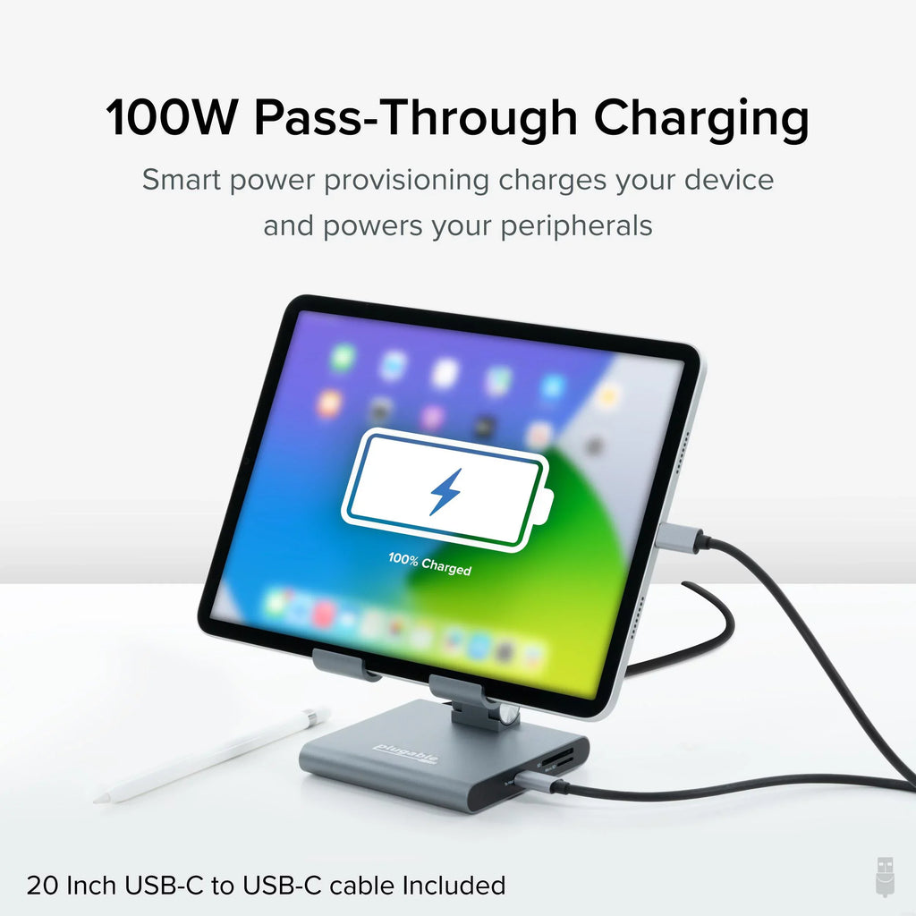 HDMI, SD, USB, Compatible Pass-through Station Hub, USB-C 100W USB-C 2x Stand, Windows, Docking for and Audio, USB C iPad Plugable with 8-in-1 and Phones, Tablets iPadOS, Charging with 1x