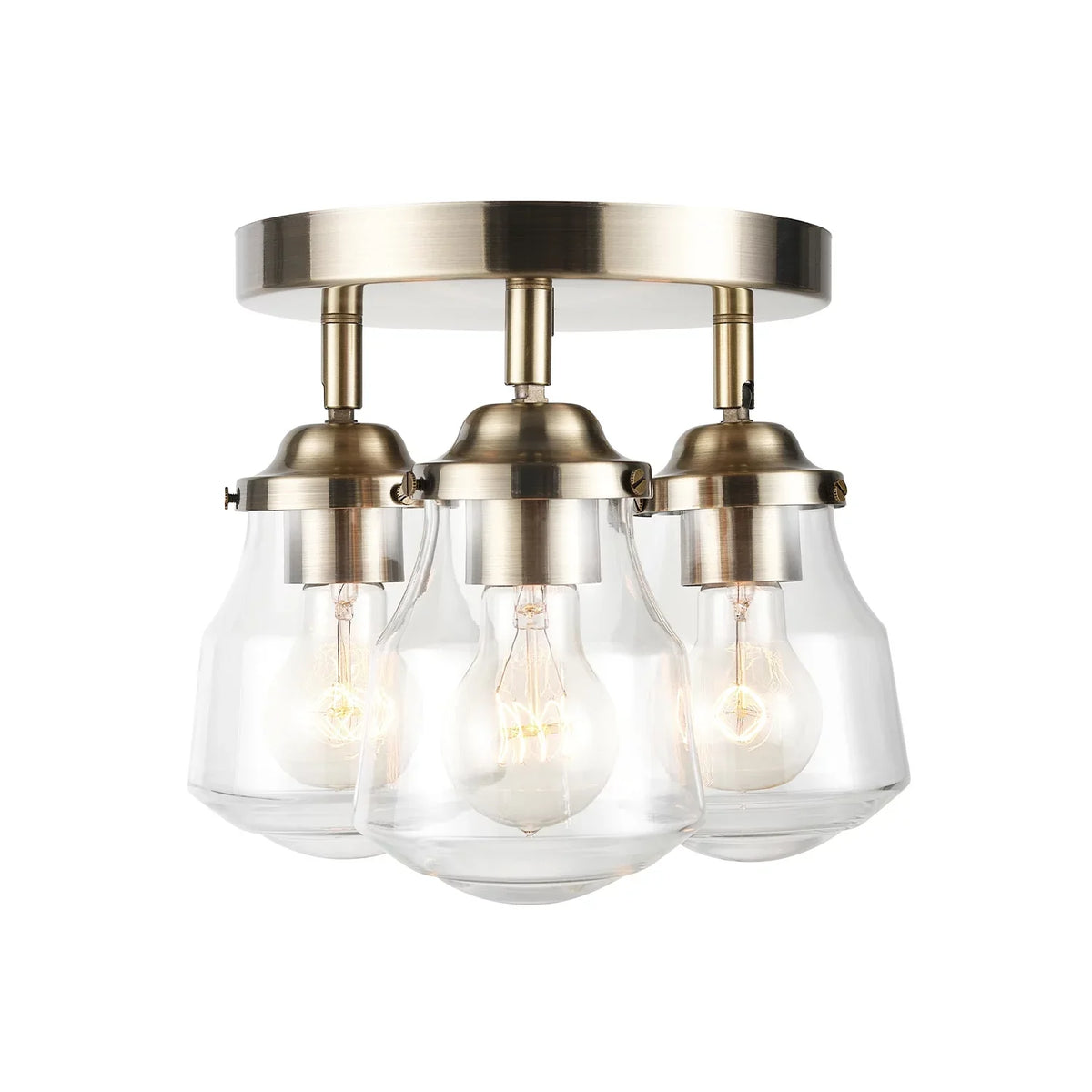 Globe Gerard with Clear Bulbs 59761 Lighting Canopy 3-Light Glass Electric Included, Light Brass Track Antique Shades,