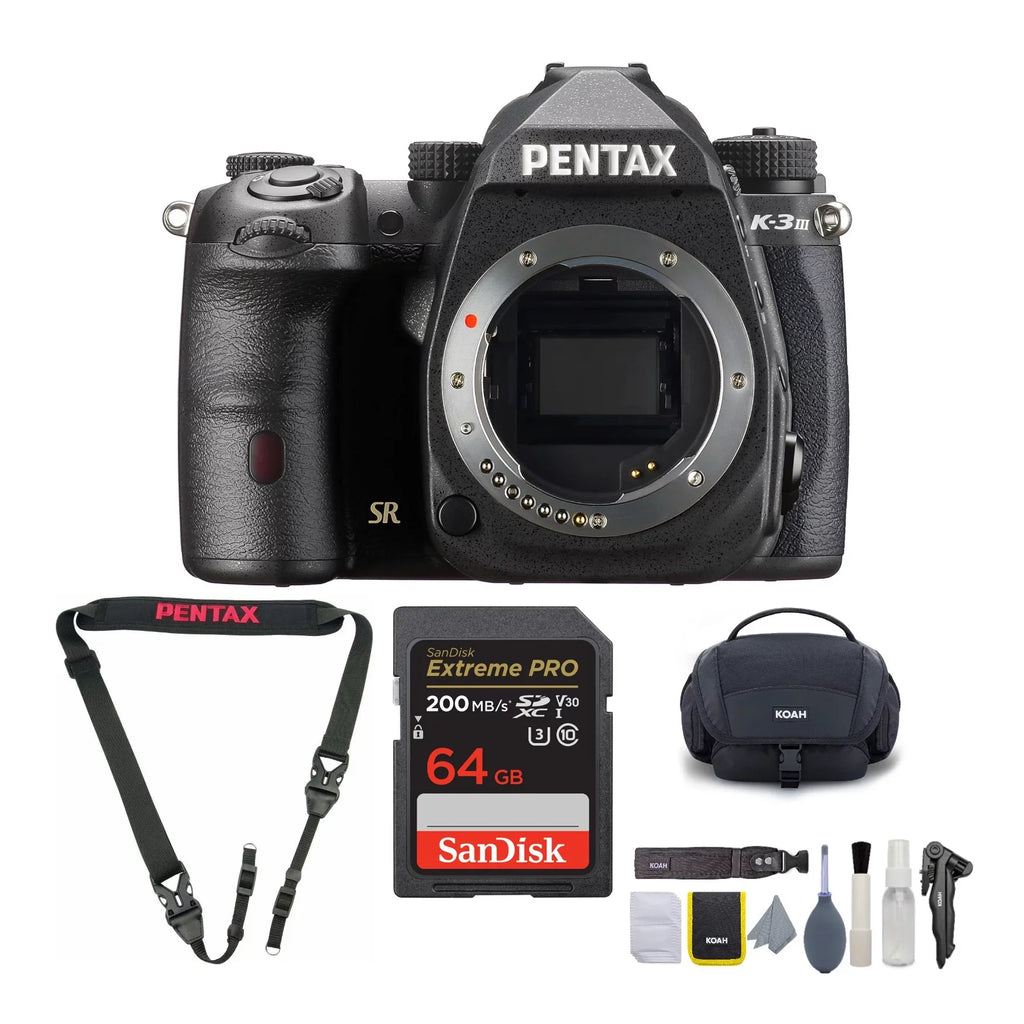 Kit, Mark Camera & Strap, K-3 with Body III Card (Black) 64GB Cleaning SD Pentax