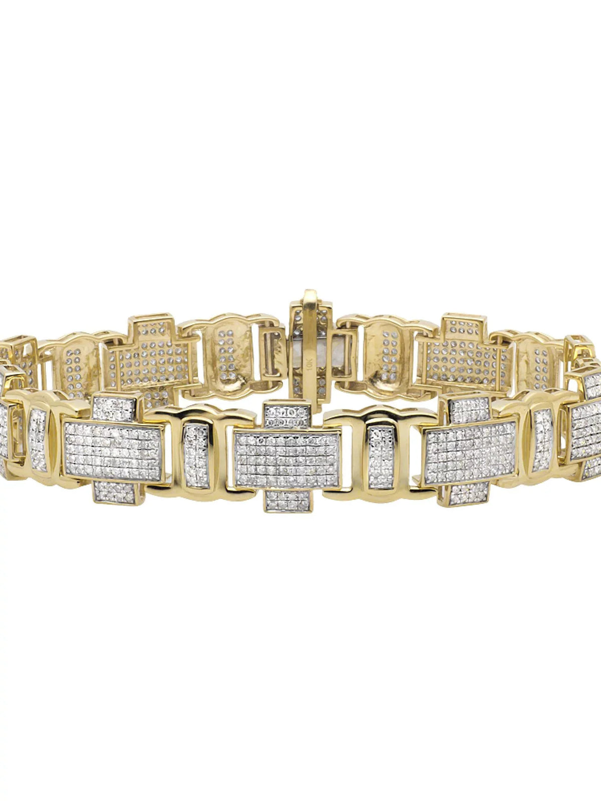 Gold Yellow 8" 4.5ct Link Diamond Pave Bracelet Cross Statement 10K Genuine Men's