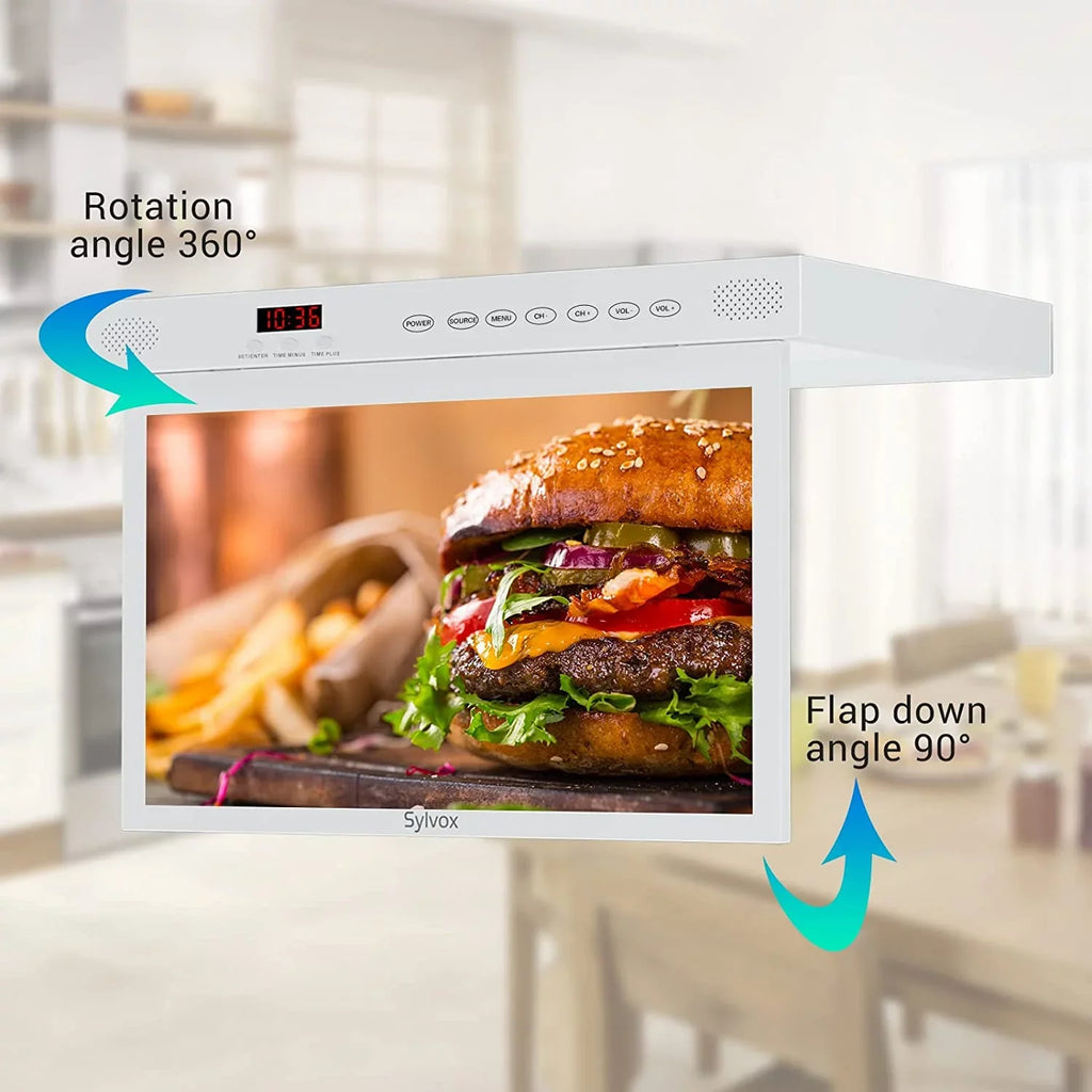 TV, SYLVOX Android TV 1080P FHD Bluetooth Cabinet TV, Under 15.6 Built-in Kitchen Support inch Smart Smart Assistant Play, WiFi