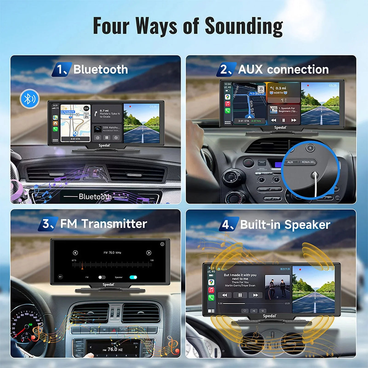 Car Bluetooth Dash Front 1080p Camera 4K and Stereo Screen 9.3" Stereo CarPlay CarPlay CL860 Spedal Cam Unit GPS Car Wireless Receivers with Rear Navigation Rear- Portable Head Auto ＆Android