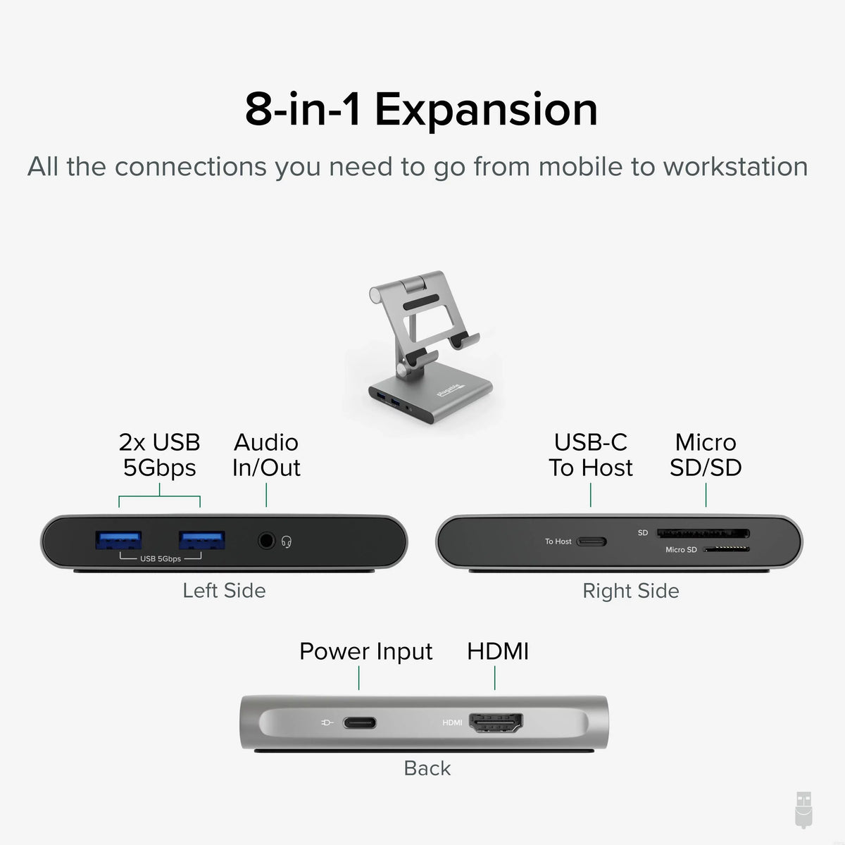 HDMI, SD, USB, Compatible Pass-through Station Hub, USB-C 100W USB-C 2x Stand, Windows, Docking for and Audio, USB C iPad Plugable with 8-in-1 and Phones, Tablets iPadOS, Charging with 1x