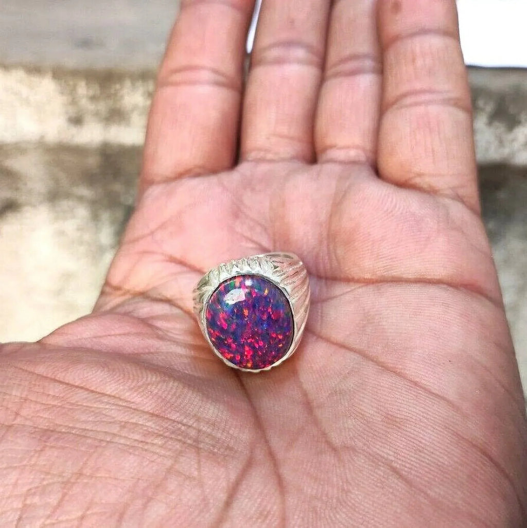 Opal Item Australian Birthstone Natural Welo October Gifted Lover Cabochon Gift Her Fire Certified Ring, Engagement Ring, Opal Ring, for