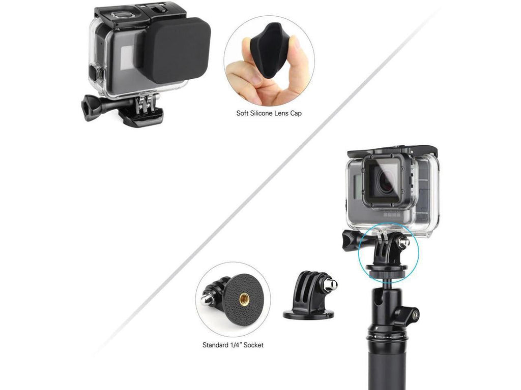 Tripod 3-Pack 6 Dive Screw, Buckle, for Hero Lens Hero Quick 45m GoPro Release Housing 7 Adapter, Waterproof Dive Filters with Black Thumb (2018) - 5 Case Include Underwater Cap Backdoor,