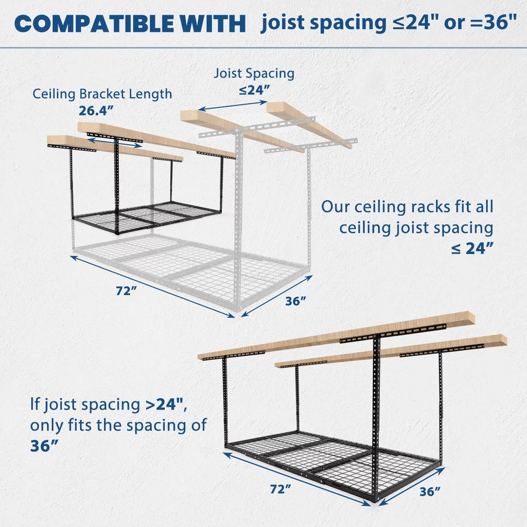 Metal 22" Duty Overhead 36" x Organization 40" Racks Adjustable Kojem Garage 72" Rack Storage Ceiling Garage - Storage Heavy