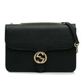 Unisex Authenticated Crossbody Bag Medium Dollar Leather Black Calf G Pre-Owned Interlocking (Good)