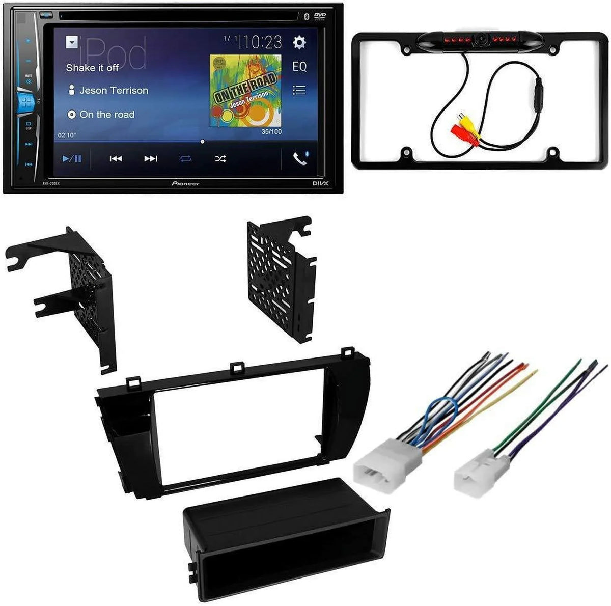 with Stereo Car and Installation Dash Backup Multimedia Touchscreen Bundle / Kit W/Grey Camera, DVD Corolla Double Mounting - Kit KIT605 for Pioneer 2014-2016 Din -