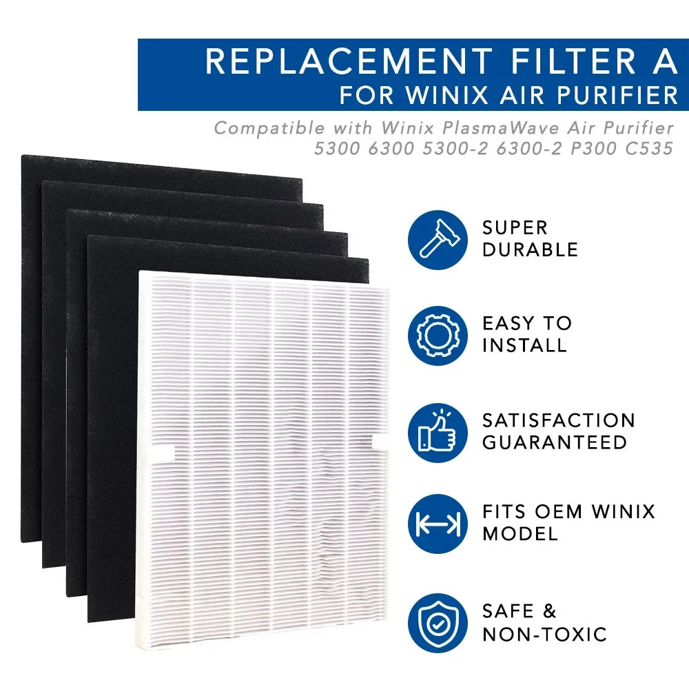 for C535, Filter Hepa Replacement 115115 5300 5300-2, Set) A (1 for Filter Winix 6300-2,P300, and 5500