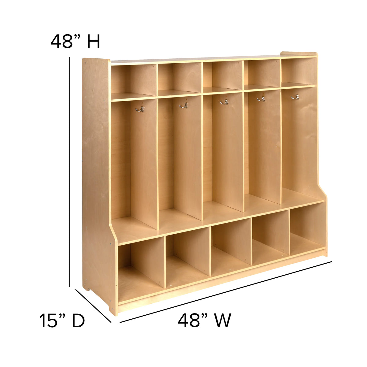 Locker Coat Storage with Cubbies 5 Wood Section Emma School Organizer and Hook Oliver Bench, +