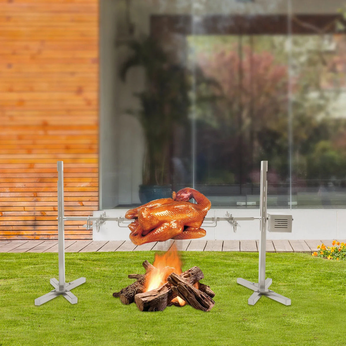 Stainless Kit BBQ Roaster Rotisserie Lamb Spit Steel Large 53'' Picnic ZhdnBhnos Grill exterior 15W Electric Barbecue Chicken Cooker Pig
