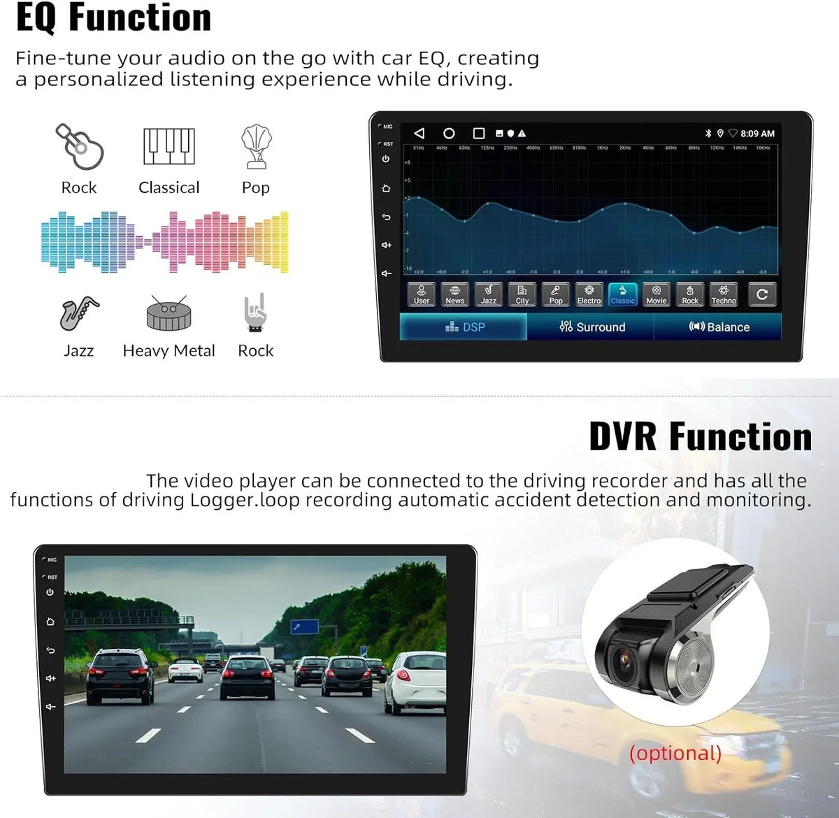 Microphone 1+32G Rear Android Car Single Auto,Navi,WiFi,Bluetooth,FM/RDS+ Radio Stereo, Android Din with Carplay Camera Handsfree,Wireless Inch Car 13 Wireless 10.1 Bluetooth